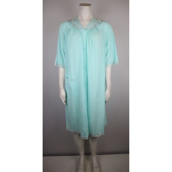 SHADOWLINE - VINTAGE MINT GREEEN NYLON NIGHTGOWN HOUSE DRESS - SIZE S - Picture 1 of 11